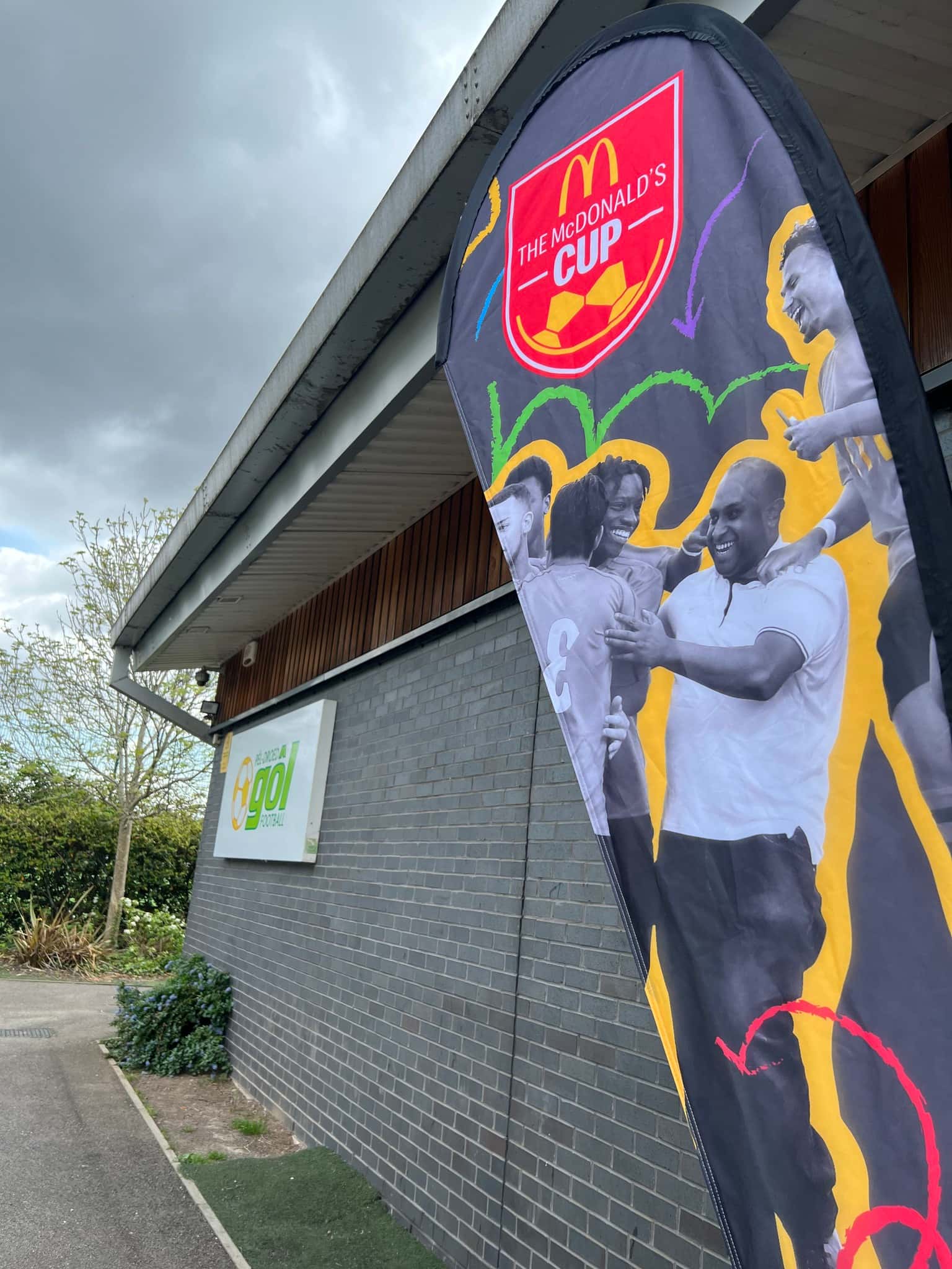 McDonald's Cup branding outside Gôl Centres Cardiff